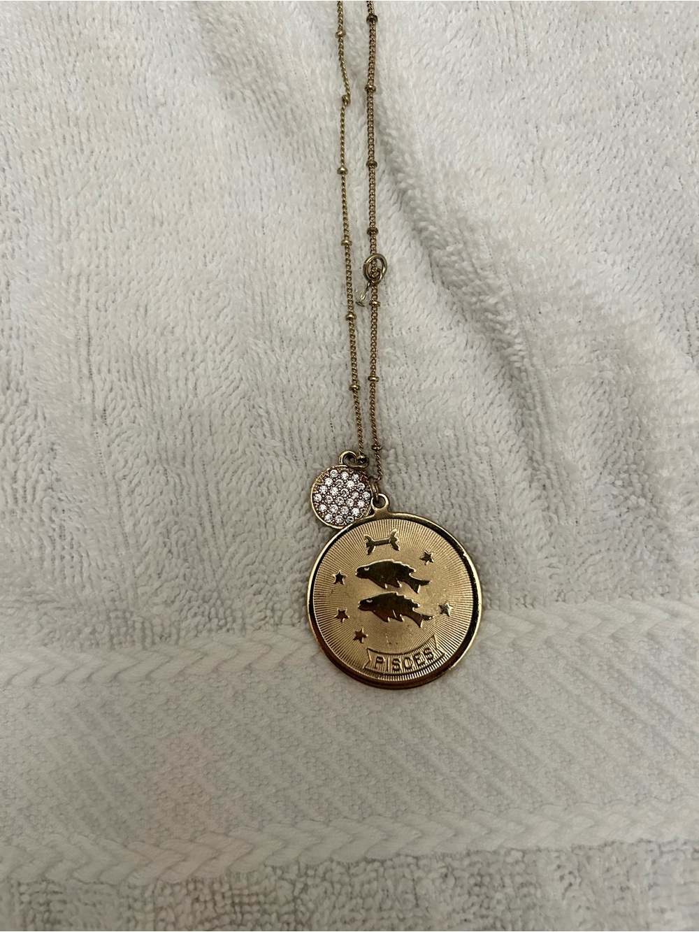 Gold Pisces Pendant Necklace with Crystal Accent